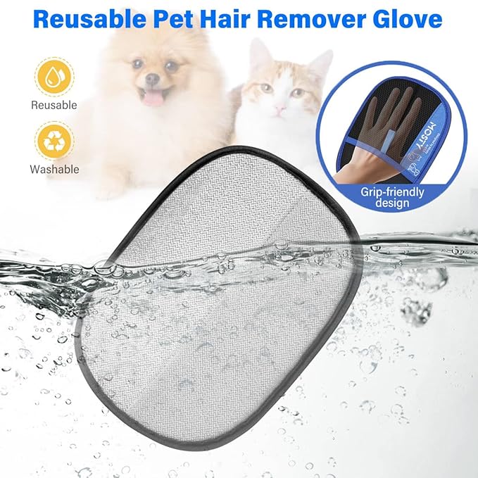 Electrostatic-Pet-Hair-Remover-Glove 2PC, Double-Sided Static Cleaning Mitt for Furniture, Carpet, Clothing & Car Seats - Reusable Fur Removal Tool & Gentle Grooming Glove for Dogs & Cats