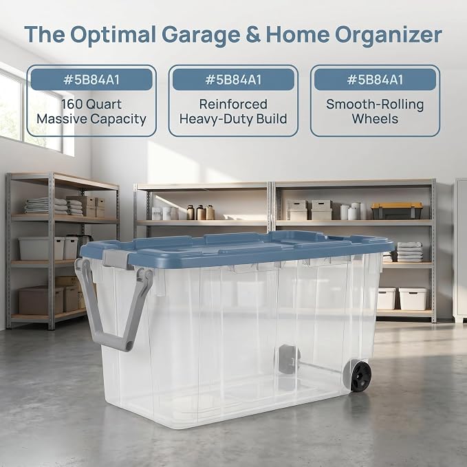 2 Pack 40 Gallon Extra-Large Rugged Clear Storage Bin with Wheels