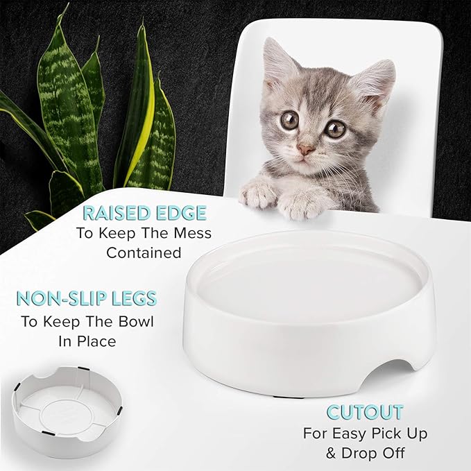 CatGuru Food Table for Cat Bowls, Elevated Feeding Station for Cat Food Bowl, Raised Stand for Pet Food and Water Bowls, Pet Feeder for Indoor Cats, Stress Free Stand for Pet Dishes (Marshnallow)