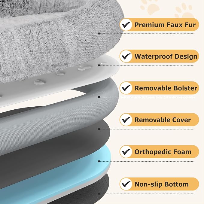 Human Dog Bed for Adult, 71"x48" Large Pet Dog Bed, Cool Grey | Adult Dog Bed for Humans with Pillow & Blanket, Fluffle Cloud Dog Bed with Orthopedic Foam Bolster, Durable Zipper, Portable