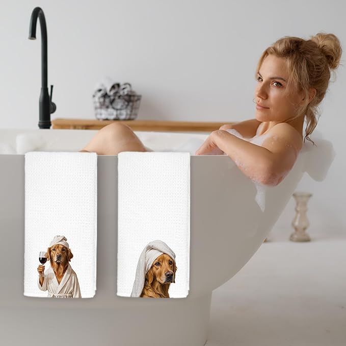 Funny Golden Retriever Bathroom Hand Towels, Gifts for Golden Retriever Lovers, Dog Bathroom Decor, Funny Dog Hand Towels for Spa Gym Yoga, 16x24 Inch Set of 2