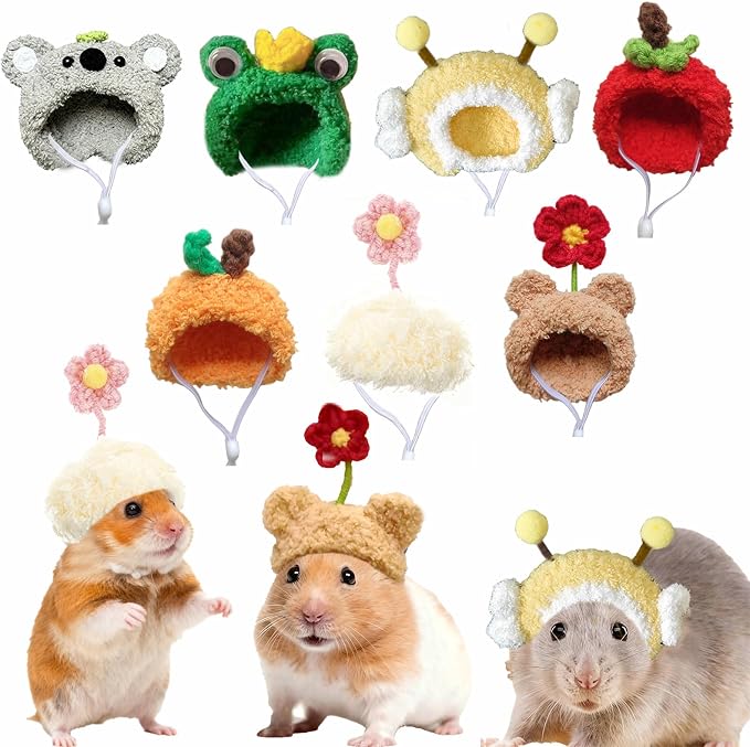 7 Pcs Hamster Hats Mini Party Hats for Small Animals, Cute Hand Knitted Tiny Hats for Snakes Lizards Bearded Dragon Guinea Pig Bunny Reptile Hamster Pets Clothes Holiday Party Costume Accessories