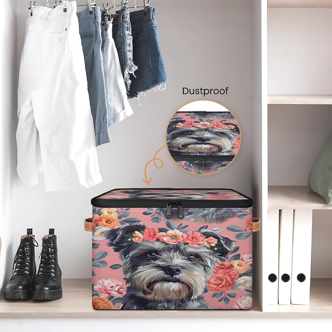 Cute Dogs Floral Storage Box with Zipper Lid