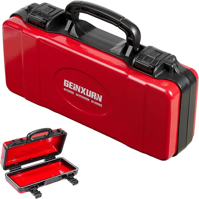 Geinxurn 11”Red Tools Box, Portable Steel Heavy-duty Tool Case with Safety Latch and Handle for Tools Storage and Organizers, Home DIY