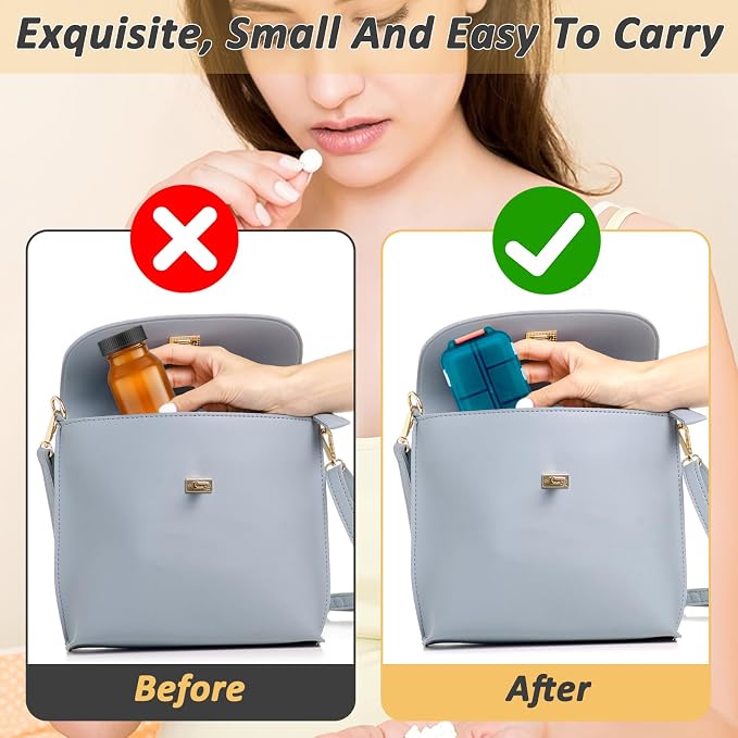 2 Pcs Travel Pill Organizer with Labels, Portable Travel Medicine Daily Pill Container Organizer 7 Day Pill Case Storage Vitamin Fish Oil (White & Blue, 320 Medicine Lables)
