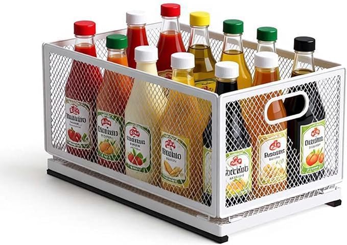 Pull-Out Cabinet Organizer W 9.4"x D 15.7"XH 8.3" Metal Steel Slide Basket with Adhesive Rails for Kitchen, Closet, Pantry Storage bathroom Sliding Drawer Rack undersink shelf