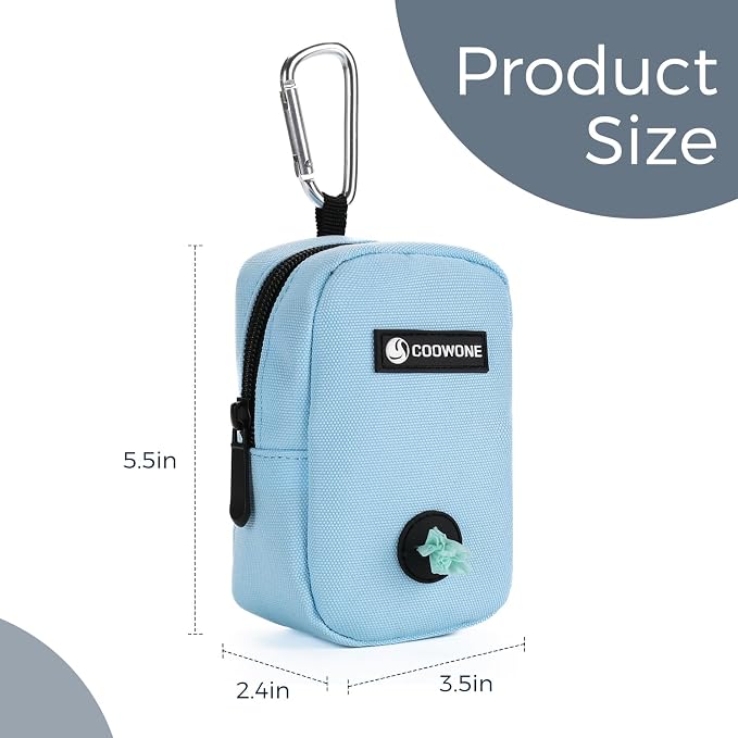 Dog Treat Pouch for Training, Portable Dog Walking Bag Built in Poop Dispenser, Pocket Sized Pet Pouches, Doggie Puppy Snack Rewards Bag, Treat Carrier Holder with Clip (Blue)