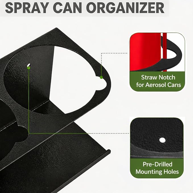 2 Pack Wall-Mounted Spray Bottle Holder, Heavy-Duty Steel Black Aerosol Can Storage Rack with 10 Holes, Spray Paint Can Organizer for Garage, Shop, Home, Tool Trailer & Service Truck
