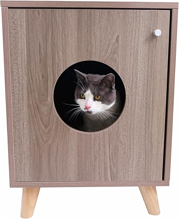 Midlee Hidden Cat Litter Box Furniture- Small- Wood Enclosure Nightstand Table Pet Washroom