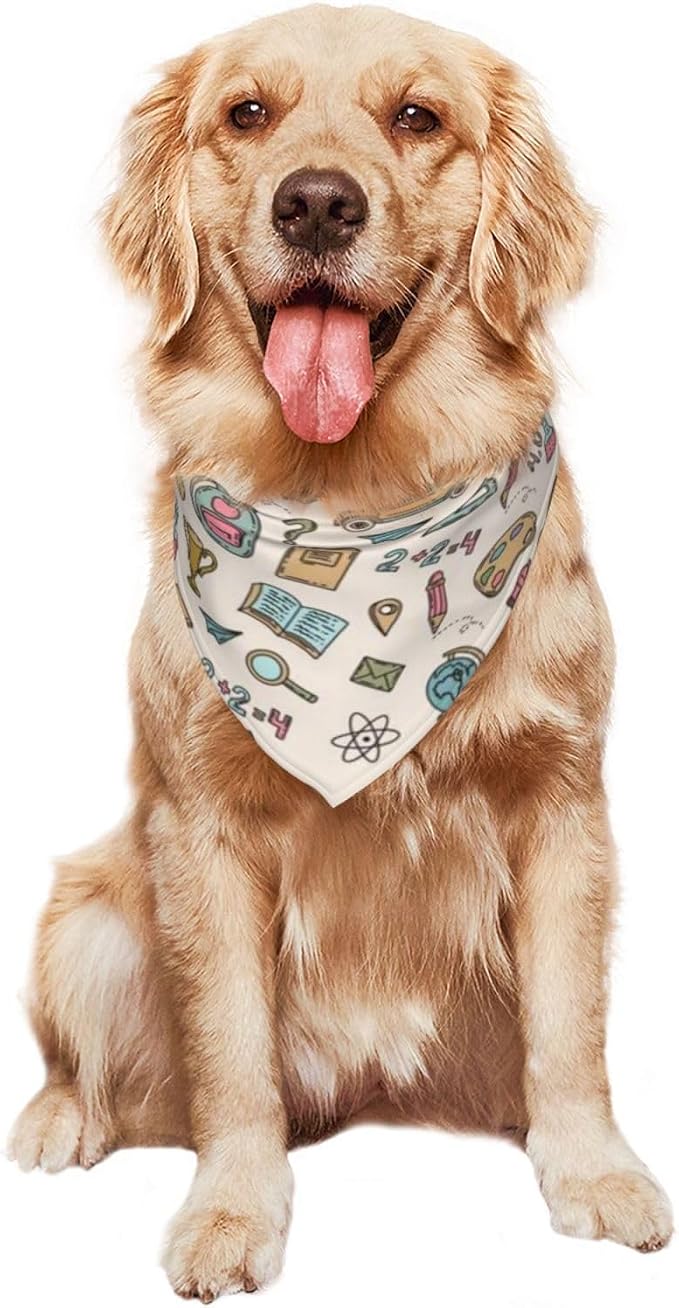 Teacher's Pet Dog Bandana,Funny Bandana Gift,Photo Prop Accessories for Dog Lovers Owner Gift,Triangle Reversible Fall Scarf, Adjustable (Khaki)