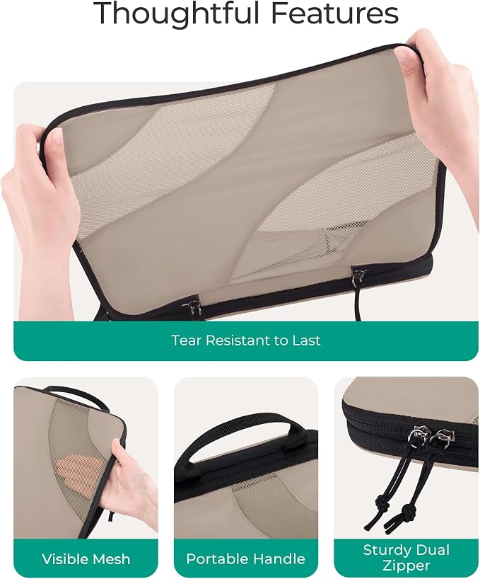 BAGSMART Compression Packing Cubes for Travel | Lightweight suitcase organizers bag set, space-saving double zipper expansion for carry-on luggage & travel organization