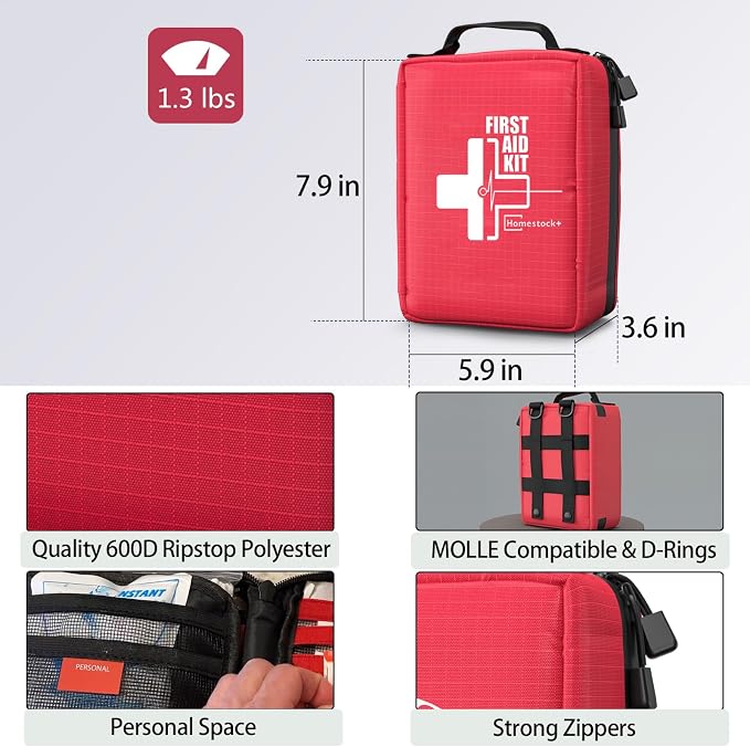 First Aid Kits - Compact First Aid Kit with Labelled Compartments Molle System Premium Emergency Kits for Home, Office, Car, Outdoor, Hiking, Travel, Camping - 216 piece