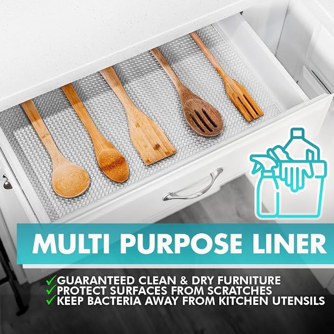 Shelf Liner, Drawer Liner & Kitchen Cabinet Liner – Thick Waterproof Rubber Refrigerator Liners, Fridge Mat, Wire Shelf Cover for Dresser, Pantry, Bathroom, Closet & Toolbox