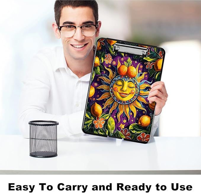 Heavy Duty Storage Clipboard, Slim Nursing Clipboard with Internal Pen Case, Portable File Organizer Case for A4 Letter Size Paper Office Medical Professionals, Sun Lemon