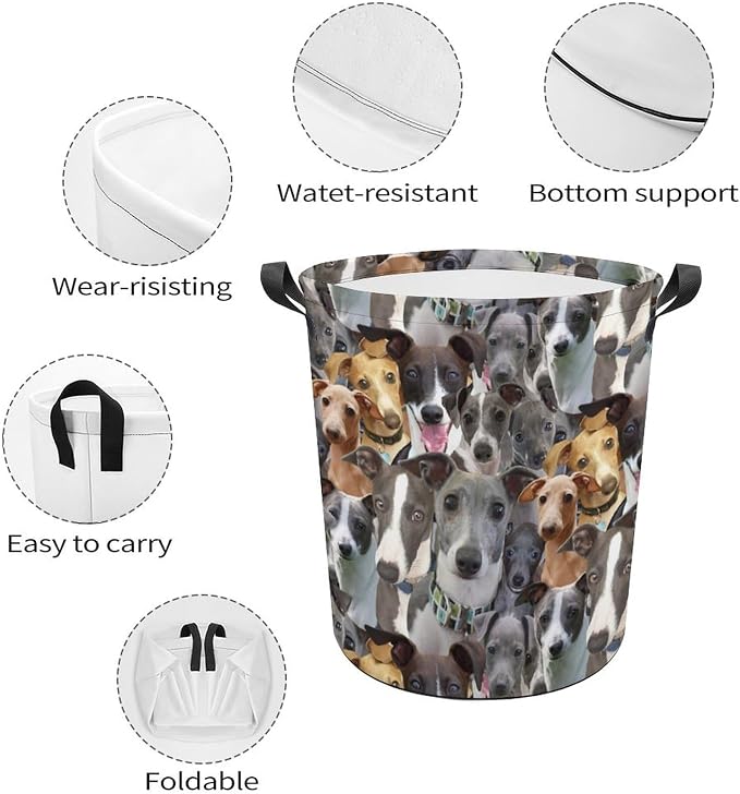 Italian Greyhound Print Laundry Basket, Funny Pet Dog Laundry Hamper, Collapsible Organizer Basket Storage Bin for Bedroom Clothes, Gifts for Italian Greyhound Mom Dog Lover Owner