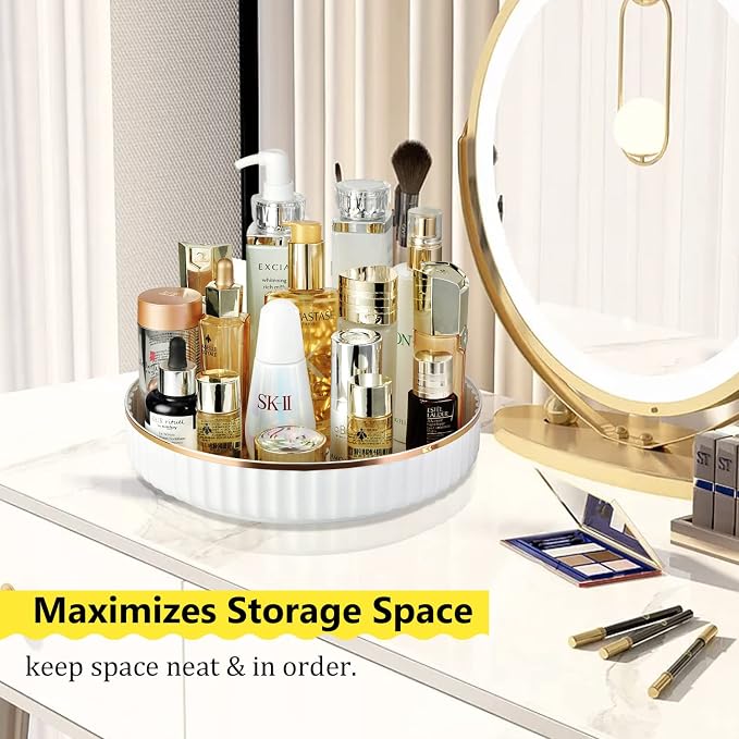 Amolliar Fluted Lazy Susan Organizer, Turntable Organizer-White 10" 2 Pack | Lazy Susan for Cabinet Fridge, Pantry Organizer, Spice Rack Condiment Organizer for Kitchen, Countertop Bathroom Vanity Tray
