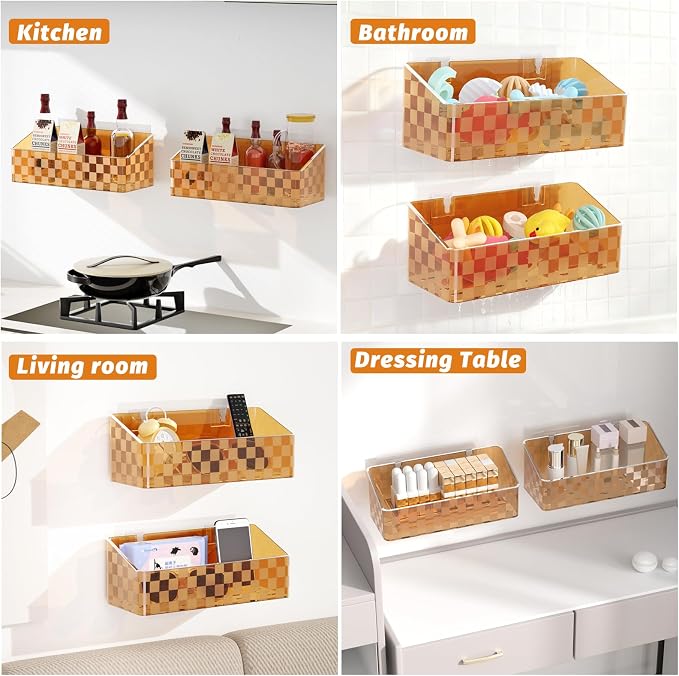 2 Pack Bath Toy Storage Holder, Large Capacity Bath Tub Toy Organizer | Holder for Bathroom, Bedroom & Kitchen, Organize Shower Toy, Shampoo, Bath & Kitchen Items, ABS Quick-Drying, Brown