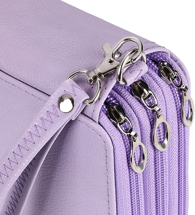 BTSKY Deluxe PU Leather Pencil Case For Colored Pencils - 120 Slot, Purple | Pencil Holder with Handle Strap Handy Colored Pencil Box Large for Artists, Adults Coloring, Sketching, Drawing