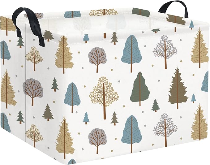 Rectangular Kids Storage Bin Gift & Baby Organizer Shelf Book Basket Room Decor (Grey Tree)