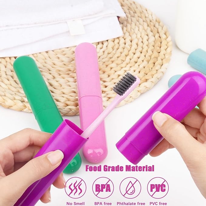 Hooqict 4 Pack Travel Toothbrush Case Portable Travel Toothbrush Holder Plastic Toothbrush Container Protector Cover for Traveling, Camping, Home, School, Business