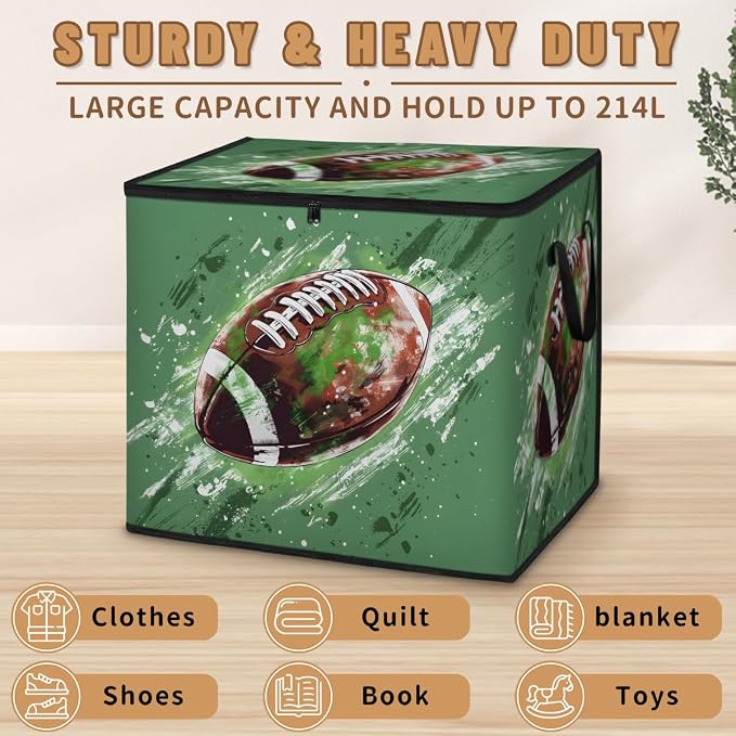 American Football Large Storage Bags, Fabric Bed Storage Containers, Foldable Closet Organizers for Blanket, Clothing, Comforter, Bedding, Sports Ball