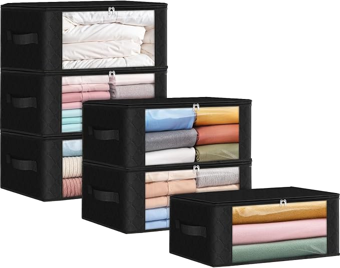 35L Closet Organizers, Foldable Under Bed Storage Containers | Storage Bags with Zippers,Window and Handles for Organizing Bedroom, Closet, Clothing,Organization with Handle