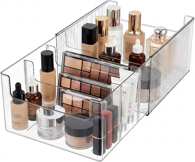 JessLab Pull-Out Makeup Organizer, Cosmetic Storage for Dresser Countertop and Bathroom Vanity, Clear Storage Box for Kitchen Laundry Room, 1 Piece