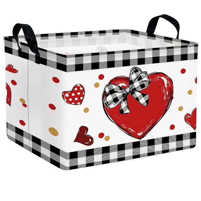 Cute Large Valentine's Day Gift Basket Empty Heart Decor Storage Bin for Kid Baby Room Décor (Bow Big Love)