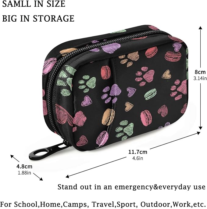 Fustylead Colorful Doodle Cute Paw Print Travel Pill Organizer Case Zipper for Purse with Removable Weekly Pill Box for Medicine, Vitamin, Supplement Medicine Organizer