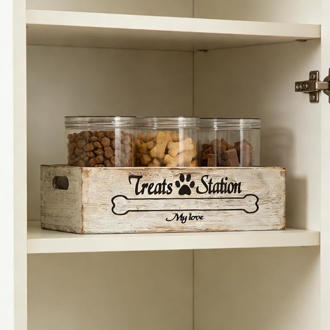 Dog Food Storage Container Pet Treat Organizers with 3 Jars Dog Stuff Dog Treat Container for Countertop Farmhouse Decor Gift for Pet Dog Cookie Cat Treat Jar