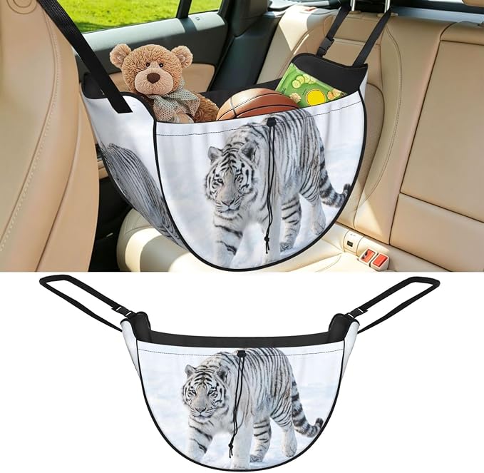 Tiger Snow Walk Car Seat Organizer-Backseat Storage Bag for Travel | Waterproof Durable. Holds Snacks Gear Essentials. Fits Most Cars.
