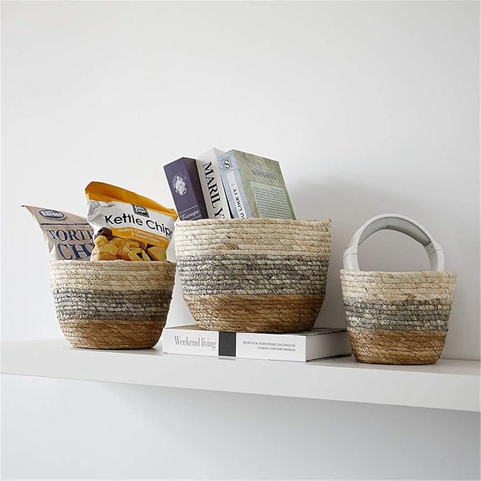 Straw Rope Plant Basket Woven Plant Coiled Basket, Decorative Flower Pot Cover Closet Storage Bin Table Desk Organizer for Home Decor, Plant Pots for Indoor Plants, Plant Containers (L)