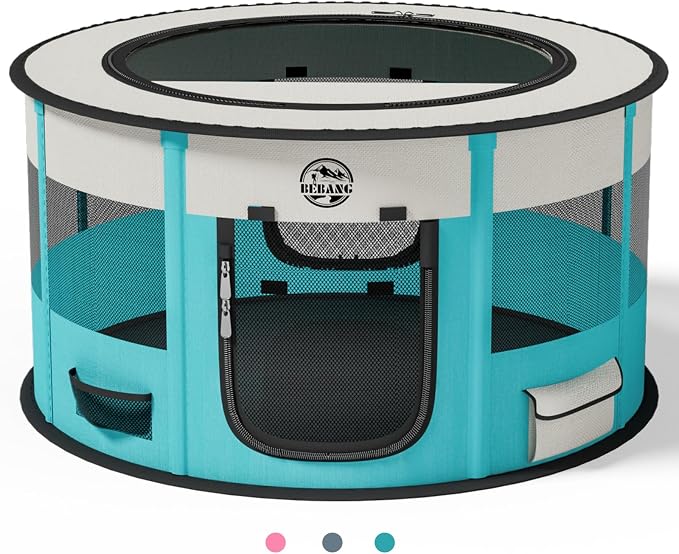 Dog Playpen for Puppies and Cats: Foldable Pet Pen with Dual Doors | Two Zippered Doors, 360° Mesh Windows, Removable Breathable Top, Spacious Interior