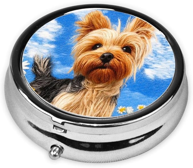 Funny Yorkie Dog Portable Pill Organizer | 3 Compartment, With Mirror, For Men Women, For Daily Supplements, Vitamins, Fish Oil, Jewelry, Candy, Travel