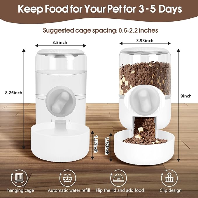 Rabbit Water Dispenser 35oz, Hanging Automatic Pet Feeder for Cage, Auto Gravity Cat Food Bowl Water Bottle Small Animal Feeding Accessories for Puppy Kitten Bunny Hedgehog Ferret Guinea Pig (Gray)