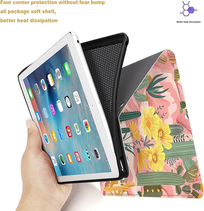 Tablet Case for iPad Air 13" M3/M2,iPad Pro 12.9" 6th/5th/4th/3rd Generation,Shockproof Protective Cover with Stand,Auto Wake/Sleep,Cactus Plant