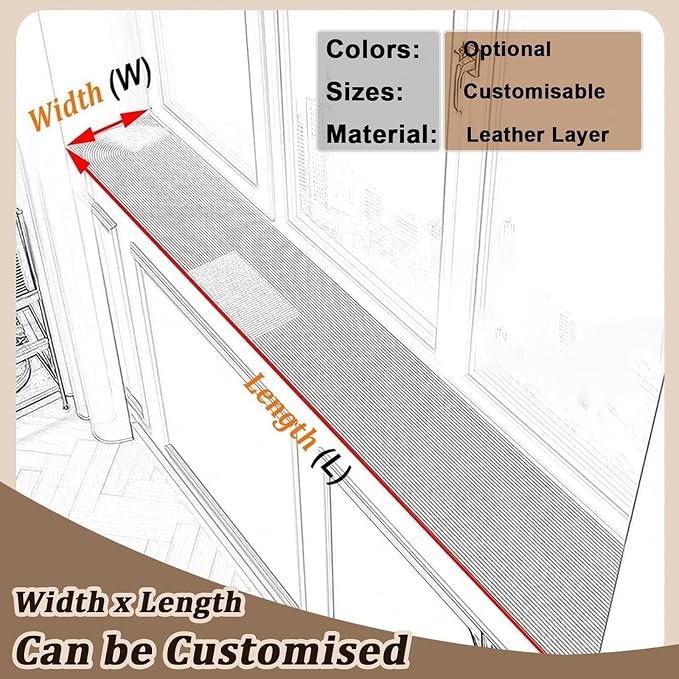 Cut-to-fit Narrow Window Sill Mat,Absorbent Window Sill Cushion Pad Non-Slip Backing,Customizable Decorative Window Sill Protector Cover for Dog Cat Pets(78.7" L x 7.8" W, Grey)