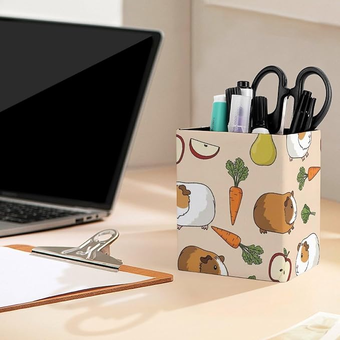 PU Leather Pencils Holder Organizer Case Vegetable Food Cute Guinea Pigs Pets Desktop Pencil Cup Holder Stationery Container Box Office Makeup Brush Organization