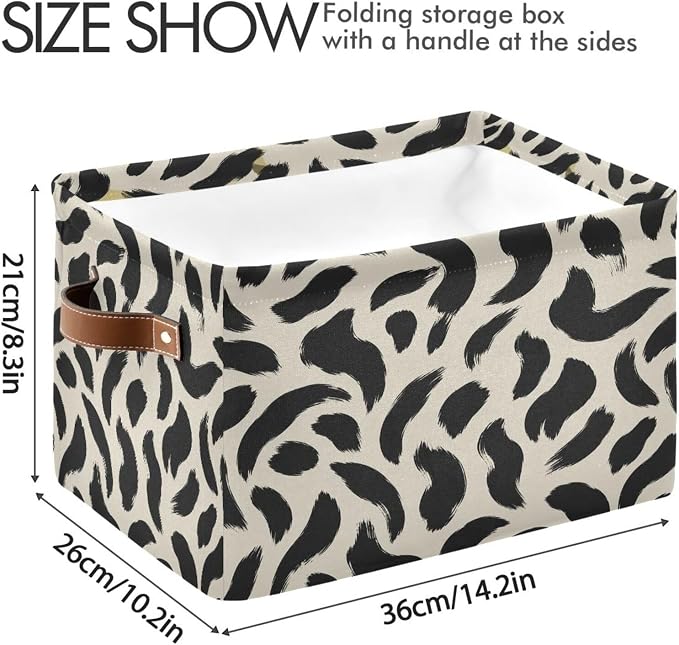 Kigai Storage Basket, Fabric Collapsible Closet Organizer Bin | Leopard Brush Waterproof Foldable Canvas Basket with Handles for Shelves, Nursery, Closet, Bedroom & Bathroom