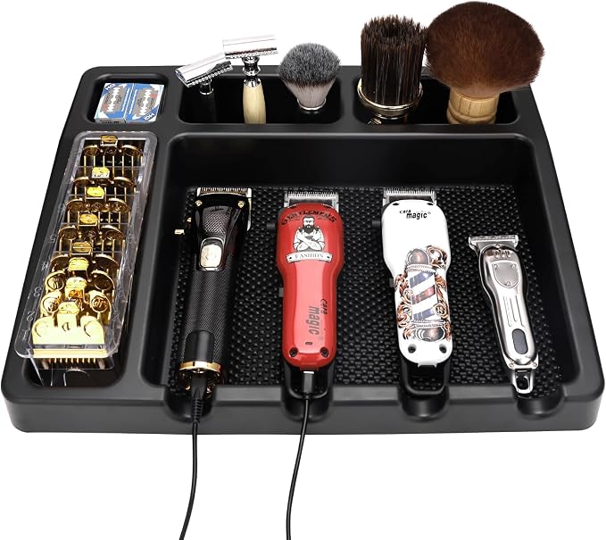 Large Barber Organizer Station, 16 x 12.5 Barber Tray for Clippers & Guards, Duster Brush, Salon Haircut Supplies, Barber Accessories Hair Tool Organizer for Salon & Barbershop and Home