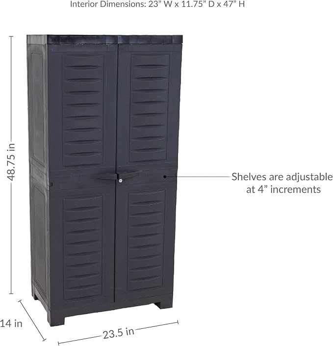 Sunnydaze 48" Garage Storage Cabinet with Locking Doors & Shelves, Charcoal | Heavy Duty Storage Cabinet with Plexiglass Doors Resists Rust & Peeling, Easy-Clean Utility Cabinet for Garage, Shed, Office