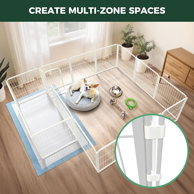 FXW Homeplus Indoor Dog Playpen with Divider Connectors, 24" H, 16 Panels | Calm Indoor Play Area, Two-Zone Layout, For Puppies & Small Dogs, Patented