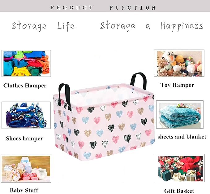 Kid Clothes Storage Basket Gift Shelf Basket Toy Storage Bin, Nursery Basket Organizer Box for With Handles for Room Deco Heart Valentine's Basket