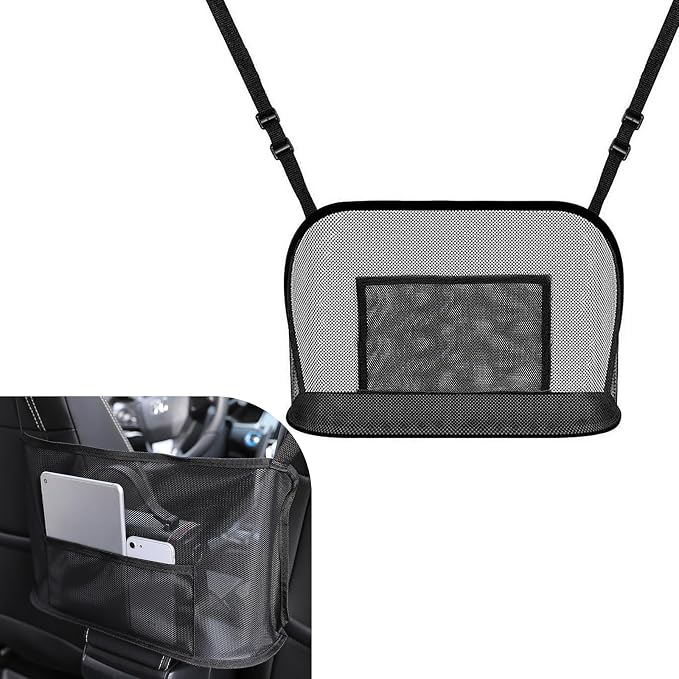 Car Net Pocket Handbag Holder, Cars Purse Holder Between Front Seats, Large Capacity Auto Net Pocket Storage Bag, Rear Seat Pet and Child Barrier, Universal for Vehicle, SUV, Sedan