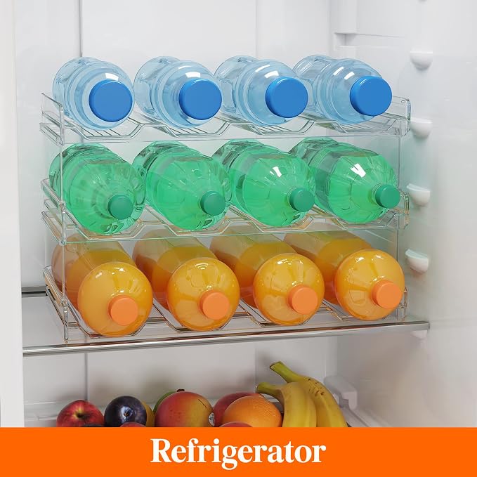 Lifewit Stackable Water Bottle Organizer for Cabinet, Clear Tumbler Holder | Large Slot for Up to 32 oz Cups, Plastic Wine Rack for Fridge, Pantry, Kitchen Organization & Storage, 3-Tier Holds 12 Bottle