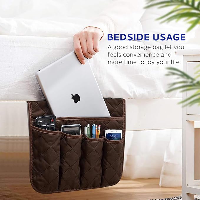 Armchair Caddy for Recliner, Non Slip Sofa Arm Organizer, Dark Brown | 5-Pocket Recliner Armrest Organizer, Couch Side Storage Holder for Remotes, Cell Phone, Magazines & Tablets, Machine Washable