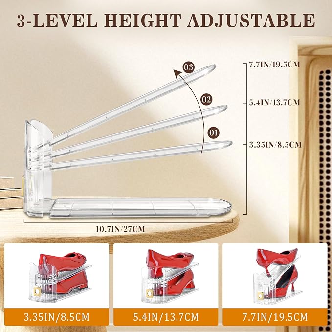Shoe Slots Organizer for Closet, 30 Pack Shoe Stacker Organizer, Shoe Storage Space Savers 50%, 3 Levels Adjustable Shoe Racks for Closet Organization