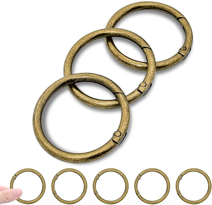 CooBigo 10Pack 1-1/2"" Large Round Carabiner Clips, Metal Spring O Rings for Organizer Key Rings, Paracord Keychain Lanyard, Pet Chains, Purse Hardware, Key Snap Hooks DIY Accessory (Bronze)