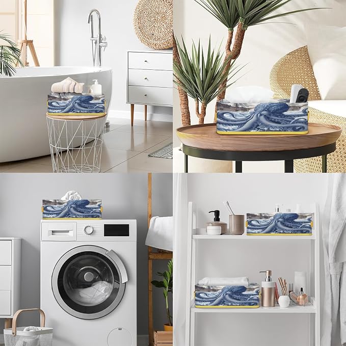 Stylish Octopus Bathroom Storage Basket Waterproof Foldable Storage Bins with Handles Decorative Toilet Paper Storage Basket for Organizing for House Bathroom Toiletries