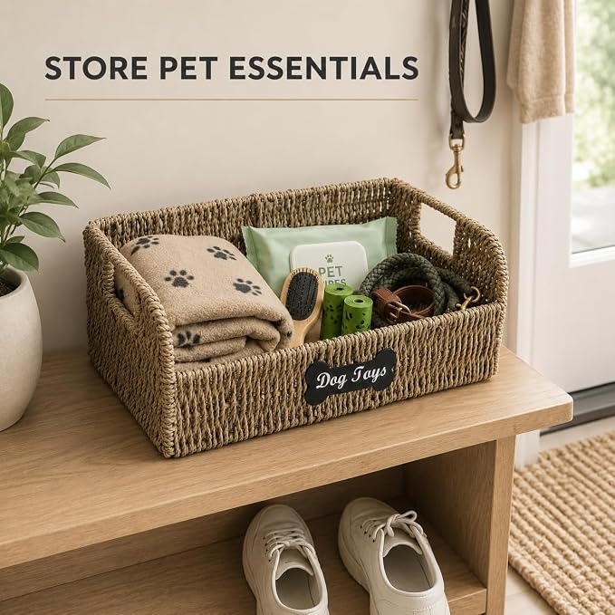Dog Toy Basket,Wicker Dog Toy Bin with Handles,Farmhouse Puppy Toys Box for Storage,Dog Toy Organizer for Living Room,Bedroom,Entryway, Apartment Home Decor,1 Pack